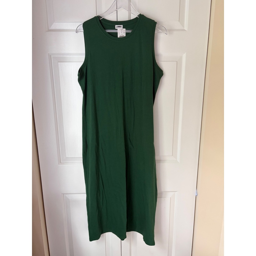 J.Crew Knit Midi Dress Women L Emerald Green Sleeveless Side Slit Minimalist